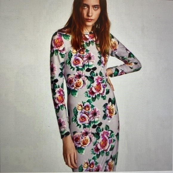 Zara Floral Midi Dress Women’s L Bodycon form fitting stretch Fairy goth grunge - Picture 5 of 11